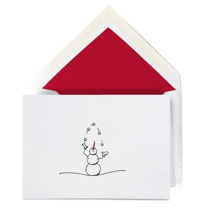 Holiday Colonial Folded Card: Juggling Snowman (sets of 10)