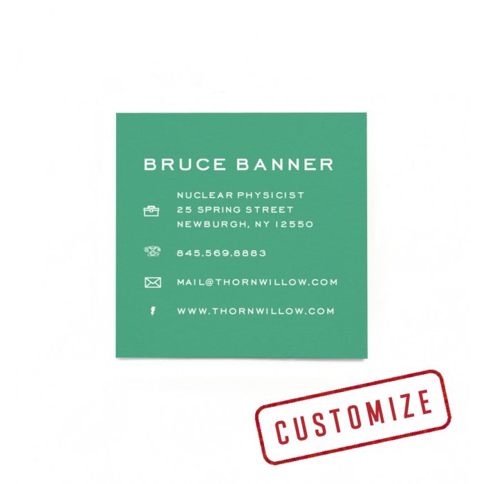 Duplex Square Business Cards: Emerald Green & White - Icons 